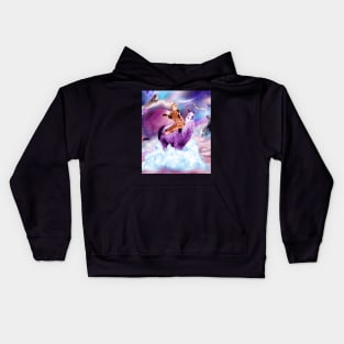 Kitty Cat Riding On Rainbow Llama In Space Kids Hoodie